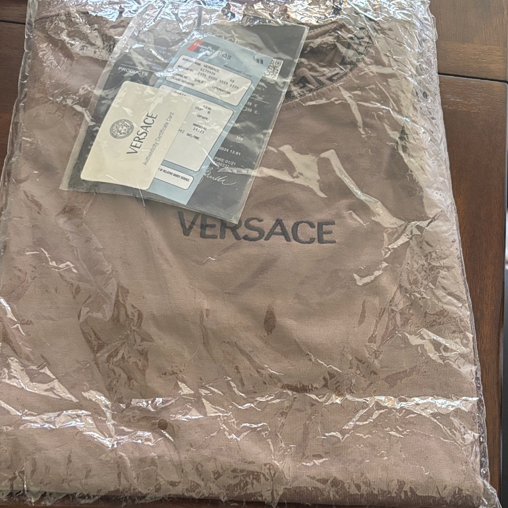 Versace Neutral Taupe Logo Crewneck Sweatshirt